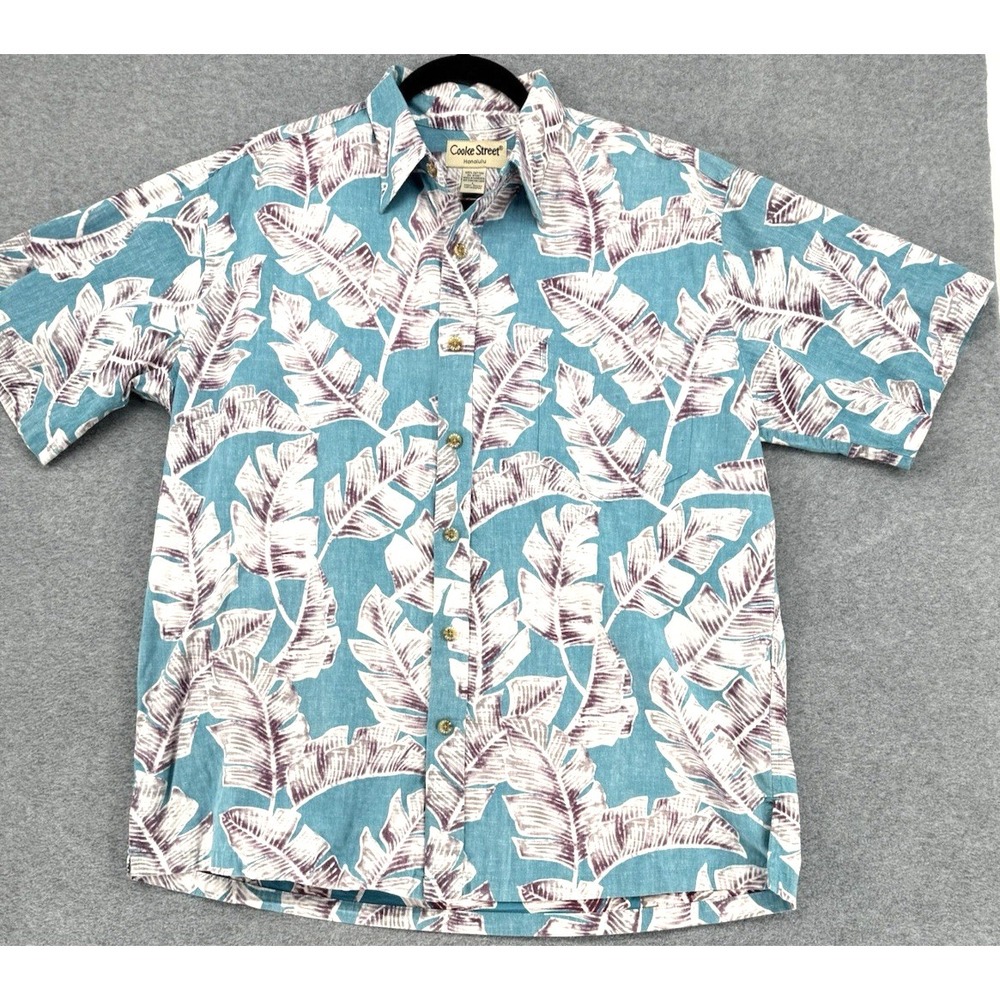 Cooke Street Honolulu Hawaiian Shirt Mens Tropical Leaf Print 100% Cotton Button